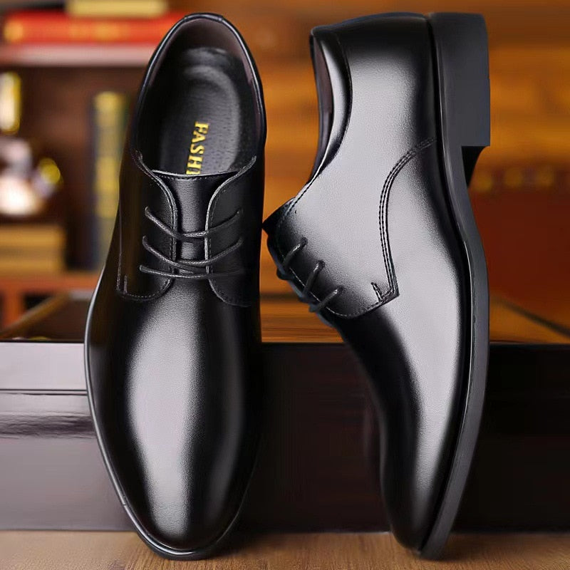 Men's Breathable Leather Shoes Black Soft Leather Soft Bottom Spring And Autumn Best Man Men's Business Formal Wear Casual Shoe - Amazhona 