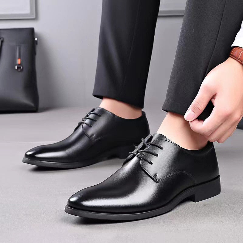 Men's Breathable Leather Shoes Black Soft Leather Soft Bottom Spring And Autumn Best Man Men's Business Formal Wear Casual Shoe - Amazhona 