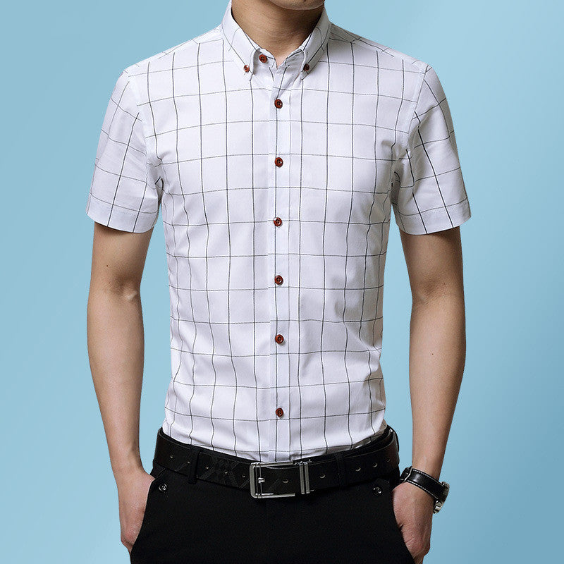 Men's Casual Short Sleeve Plaid Shirt - Amazhona 