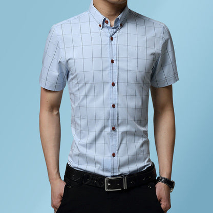 Men's Casual Short Sleeve Plaid Shirt - Amazhona 