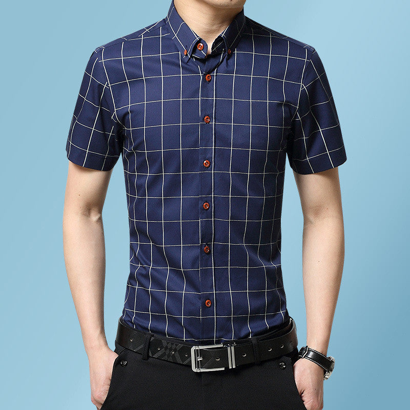 Men's Casual Short Sleeve Plaid Shirt - Amazhona 