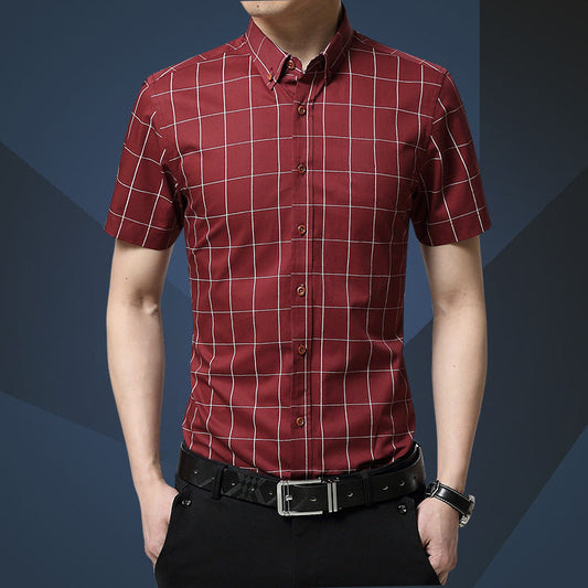 Men's Casual Short Sleeve Plaid Shirt - Amazhona 