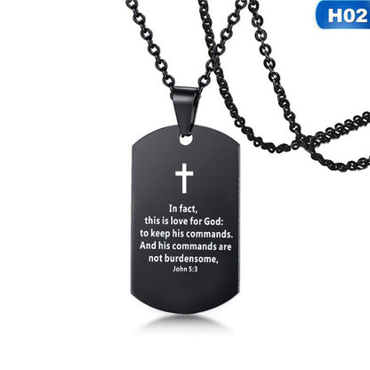 Men's Chain Round Neck Stainless Steel Bible Necklace Boy Gift - Amazhona 