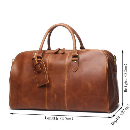 Men's Leather Hand Travel One Shoulder Crossbody Duffel Bag - Amazhona 