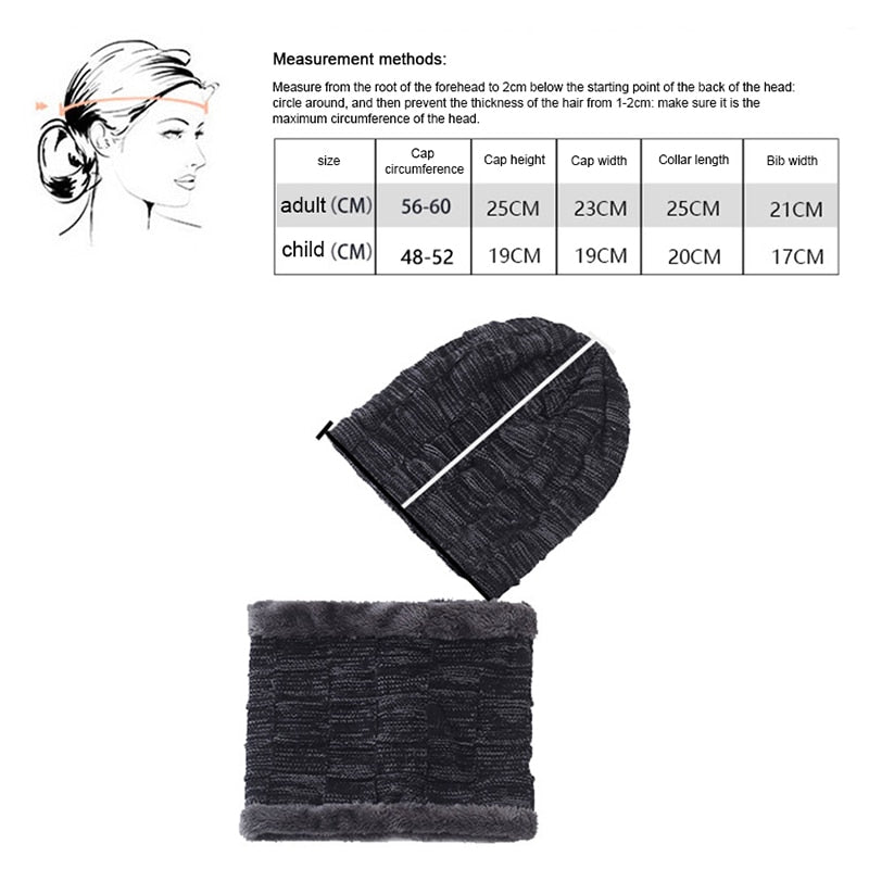 Mens Beanie Hat 2pcs Ski Cap And Scarf Winter Warm Woolly Hats Knit Ribbed Hiking Outdoor Plus Velvet Thicken Hedging Caps - Amazhona 