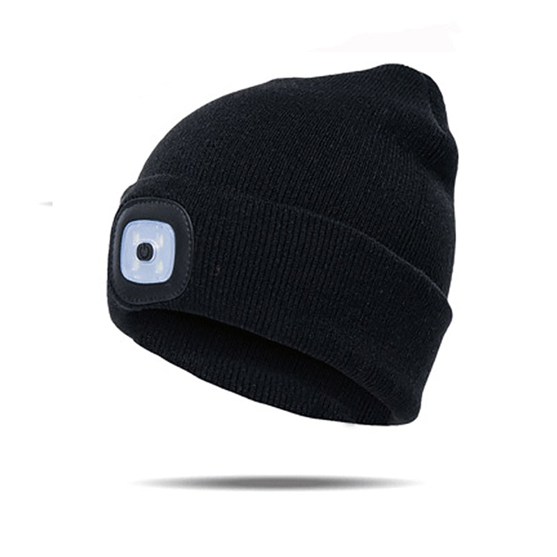 Mens Women Beanie Hat LED Light USB Rechargeable Battery Knitted Warm hat Walking night running mountain climbing hat - Amazhona 