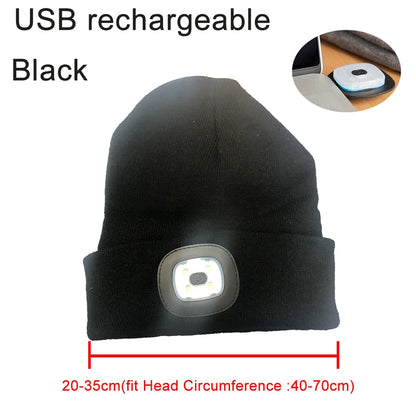 Mens Women Beanie Hat LED Light USB Rechargeable Battery Knitted Warm hat Walking night running mountain climbing hat - Amazhona 