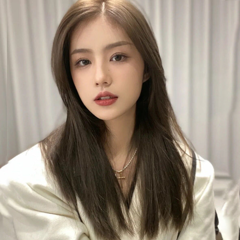 Mid-point Wig, Female Long Hair, Long Straight Hair, Net red, Mid-length Hair, Natural Face Trimming, No Bangs, Korean Style Full Headgear - Amazhona 