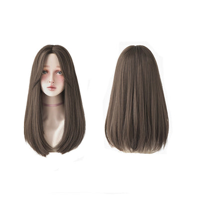 Mid-point Wig, Female Long Hair, Long Straight Hair, Net red, Mid-length Hair, Natural Face Trimming, No Bangs, Korean Style Full Headgear - Amazhona 