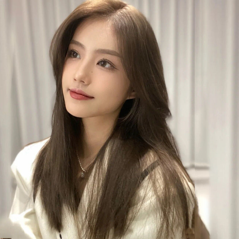 Mid-point Wig, Female Long Hair, Long Straight Hair, Net red, Mid-length Hair, Natural Face Trimming, No Bangs, Korean Style Full Headgear - Amazhona 