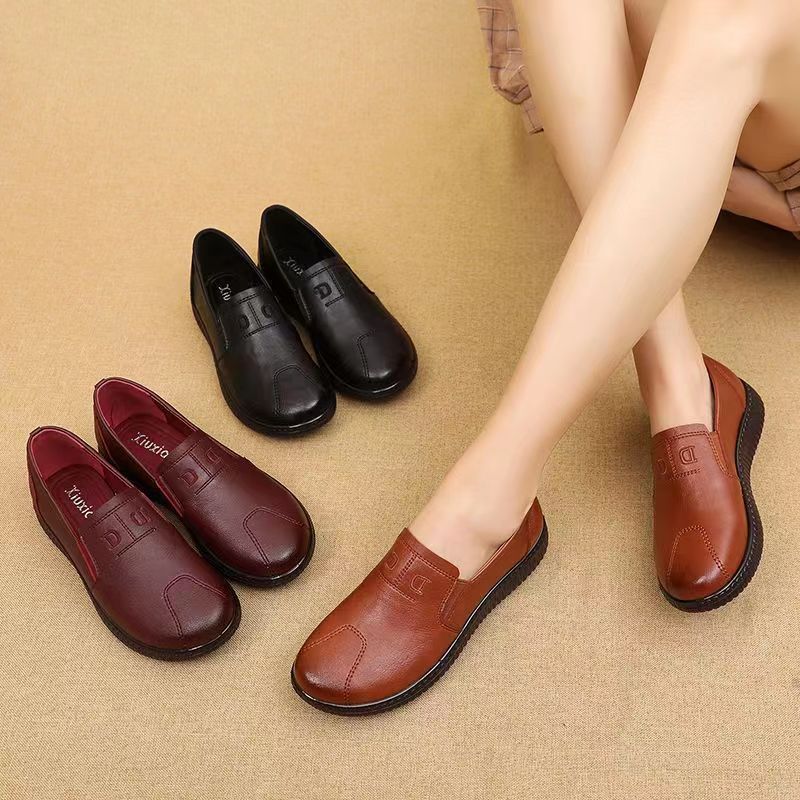 Moccasins Women's Genuine Leather Casual Shoes Autumn Loafers Ladies Flats Classic Sewing Round Toe Outside Shoes Woman Flats - Amazhona 