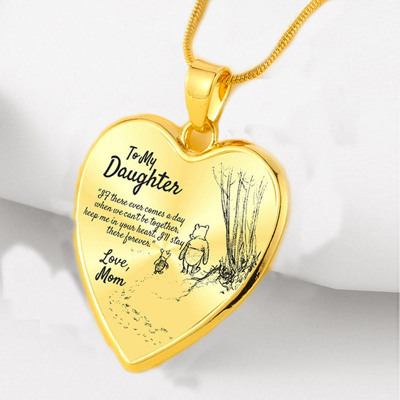 Mom And Daughter Winnie The Pooh Peach Heart Pendant Necklace - Amazhona 