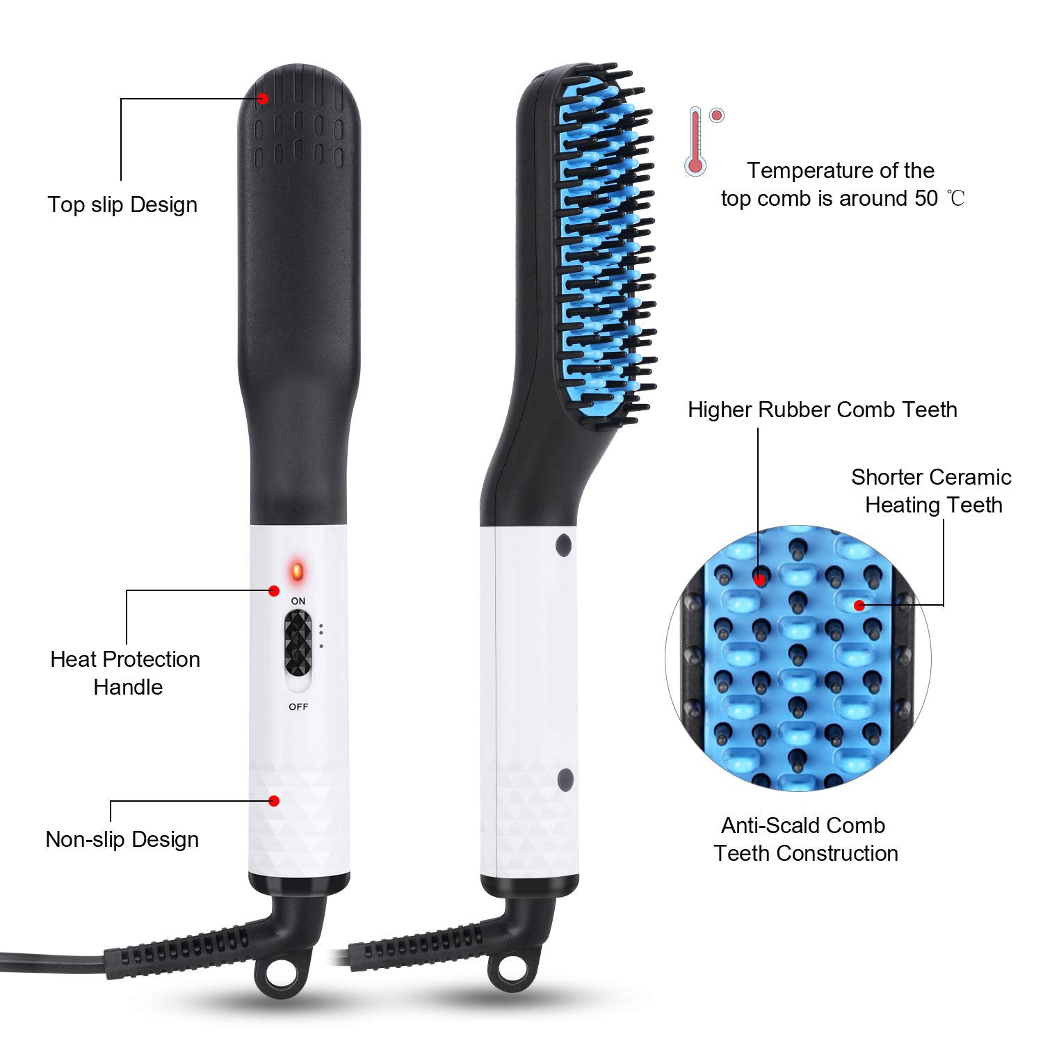 Multifunctional Hair Straightener Hair Comb Brush Men Beard Straightener Straightening - Amazhona 