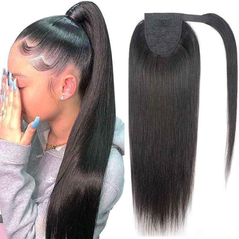 Natural Black Velcro Ponytail Straight Hair Wig - Amazhona 