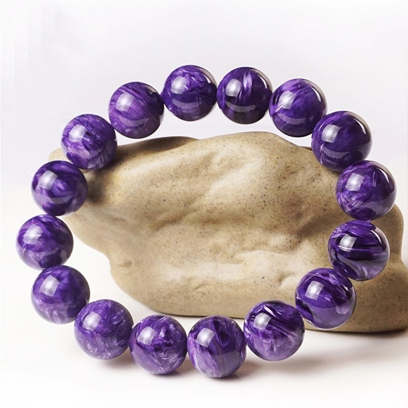 Natural Charoite Bead Bracelet Amethyst Stone Crystal Men's and Women's Fashion Jewelry Single Circle Bracelet - Amazhona 