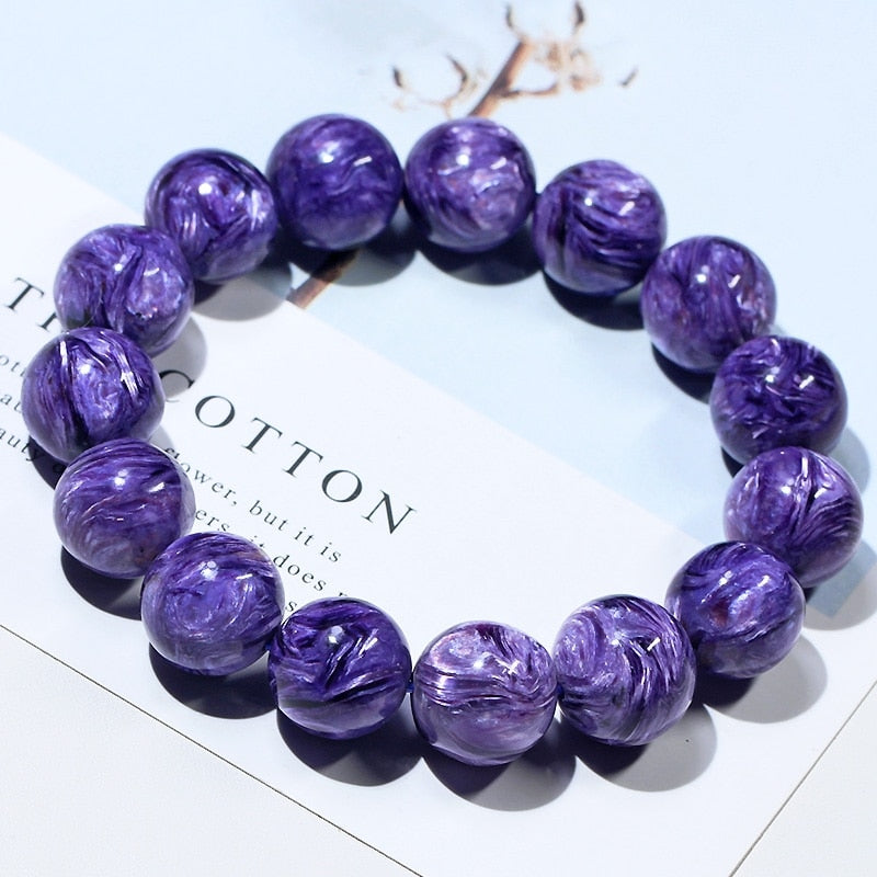 Natural Charoite Bead Bracelet Amethyst Stone Crystal Men's and Women's Fashion Jewelry Single Circle Bracelet - Amazhona 