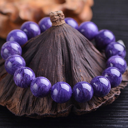 Natural Charoite Bead Bracelet Amethyst Stone Crystal Men's and Women's Fashion Jewelry Single Circle Bracelet - Amazhona 