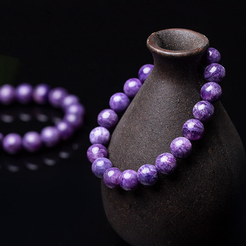 Natural Charoite Bead Bracelet Amethyst Stone Crystal Men's and Women's Fashion Jewelry Single Circle Bracelet - Amazhona 