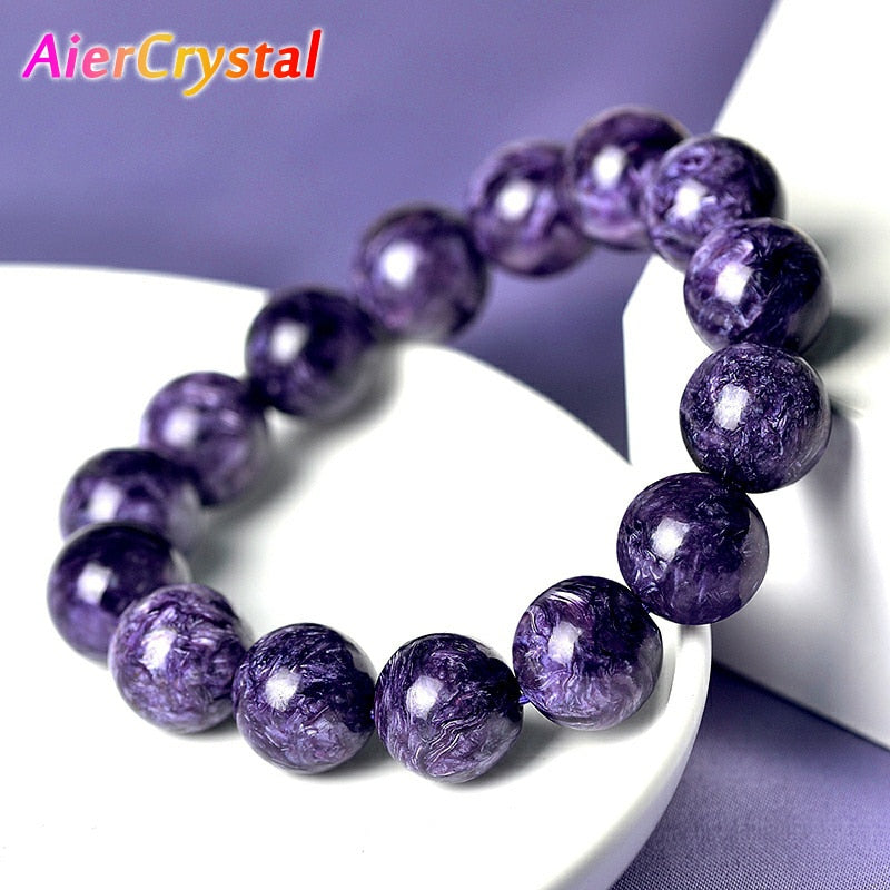 Natural Charoite Bead Bracelet Amethyst Stone Crystal Men's and Women's Fashion Jewelry Single Circle Bracelet - Amazhona 