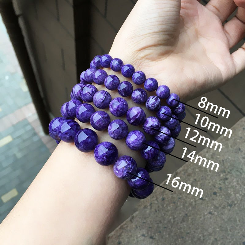 Natural Charoite Bead Bracelet Amethyst Stone Crystal Men's and Women's Fashion Jewelry Single Circle Bracelet - Amazhona 