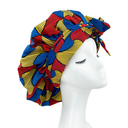 New African Ankara Pattern Satin Linned Bonnet Women Long Ribbon Headwrap Double Layer Headscarf Big Size Adult Hair Cover - Amazhona 