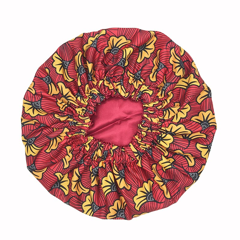 New African Ankara Pattern Satin Linned Bonnet Women Long Ribbon Headwrap Double Layer Headscarf Big Size Adult Hair Cover - Amazhona 