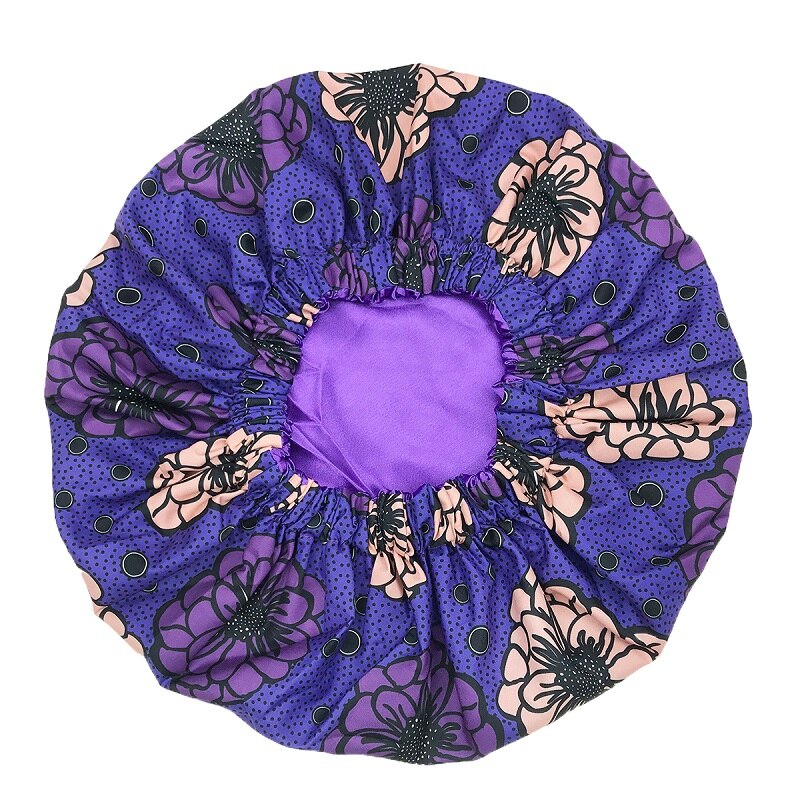 New African Ankara Pattern Satin Linned Bonnet Women Long Ribbon Headwrap Double Layer Headscarf Big Size Adult Hair Cover - Amazhona 