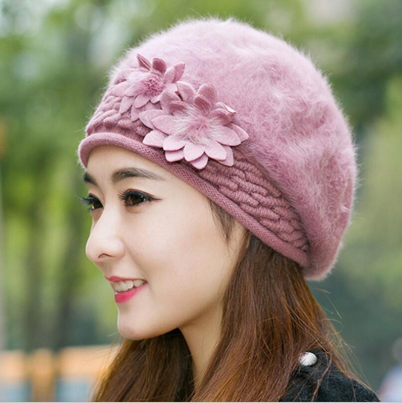 New Arrival Elegant Women Knitted Hats Rabbit Fur Cap Autumn Winter Hat Ladies Female Fashion Skullies Beret Hat - Amazhona 