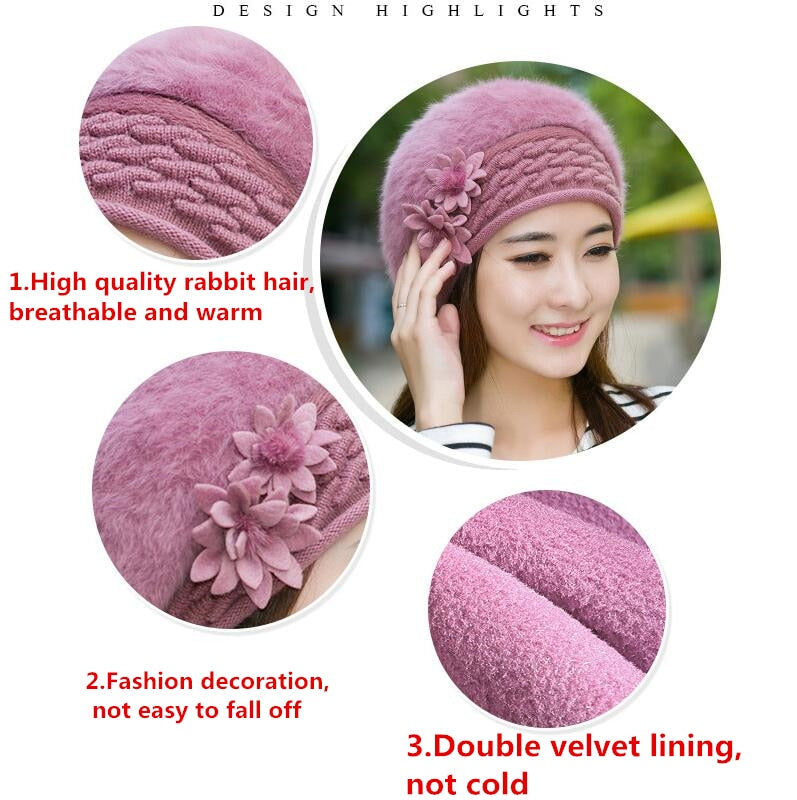 New Arrival Elegant Women Knitted Hats Rabbit Fur Cap Autumn Winter Hat Ladies Female Fashion Skullies Beret Hat - Amazhona 