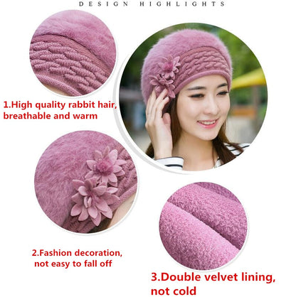 New Arrival Elegant Women Knitted Hats Rabbit Fur Cap Autumn Winter Hat Ladies Female Fashion Skullies Beret Hat - Amazhona 