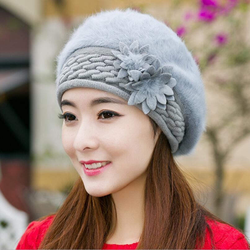 New Arrival Elegant Women Knitted Hats Rabbit Fur Cap Autumn Winter Hat Ladies Female Fashion Skullies Beret Hat - Amazhona 