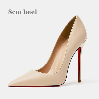 New Brand Pumps Women High Heel Shoes Red Bottoms Shiny 8 10 12cm Black Patent Leather Pointed Toe Thin Heel Wedding Shoes 35-44 - Amazhona 