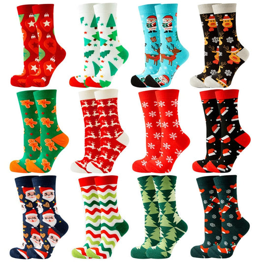 New Christmas Santa Claus Women's Socks Elk Tide Socks Christmas Tree Geometric Cotton Happy Funny Socks - Amazhona 