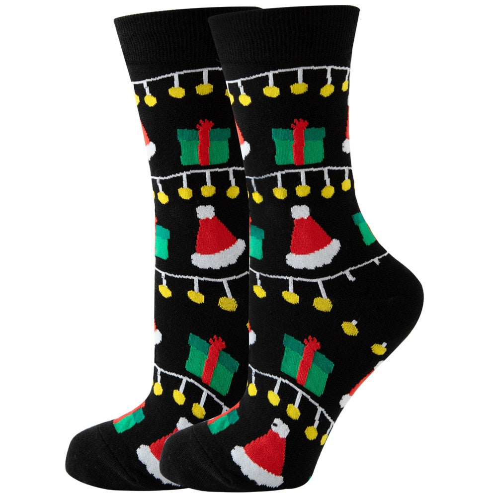 New Christmas Santa Claus Women's Socks Elk Tide Socks Christmas Tree Geometric Cotton Happy Funny Socks - Amazhona 