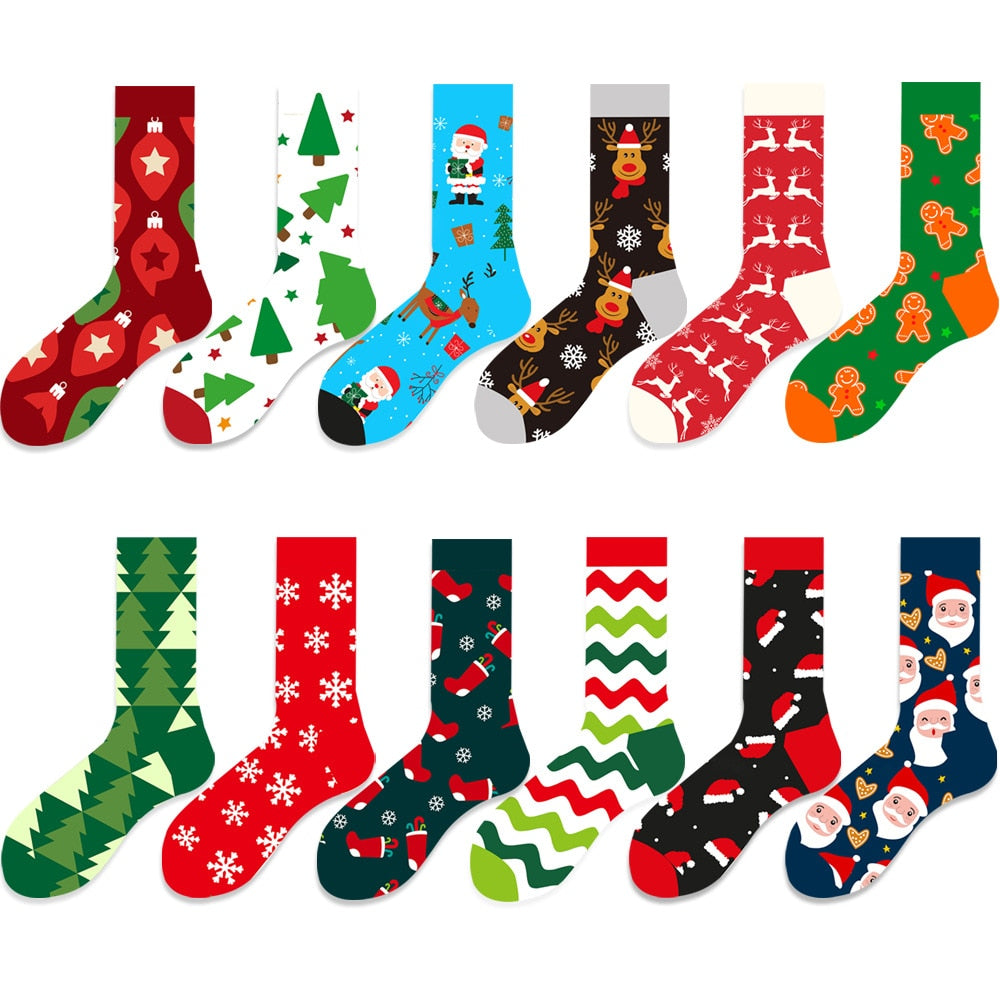 New Christmas Santa Claus Women's Socks Elk Tide Socks Christmas Tree Geometric Cotton Happy Funny Socks - Amazhona 