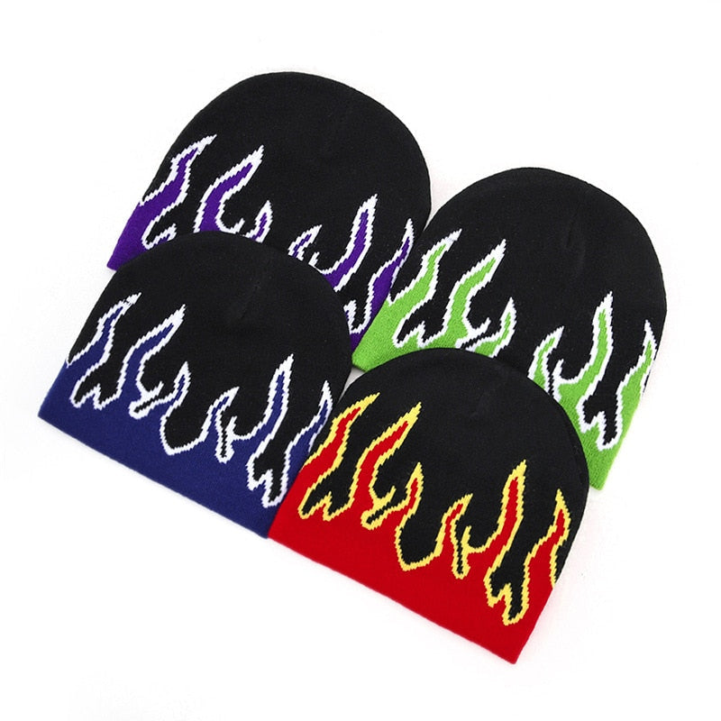 New Hot Fashion Brand AutumnStreet Dance Skull Fire Hell Burn Flames Hot Trend Hip Hop Knitted Soft WearBonnet Beanie Hat - Amazhona 