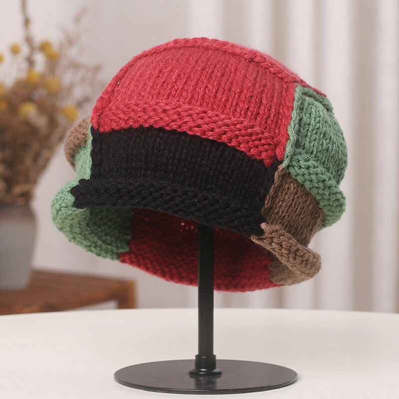 New Japanese Beanie Hat Ins Little Devil Striped Knitted Wool Cap Autumn and Winter Cute Cat Ears Pointed Pullover Women's Hats - Amazhona 