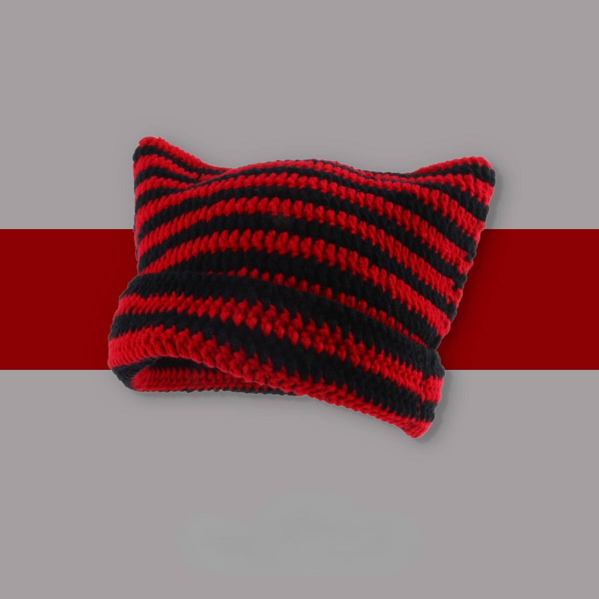 New Japanese Beanie Hat Ins Little Devil Striped Knitted Wool Cap Autumn and Winter Cute Cat Ears Pointed Pullover Women's Hats - Amazhona 