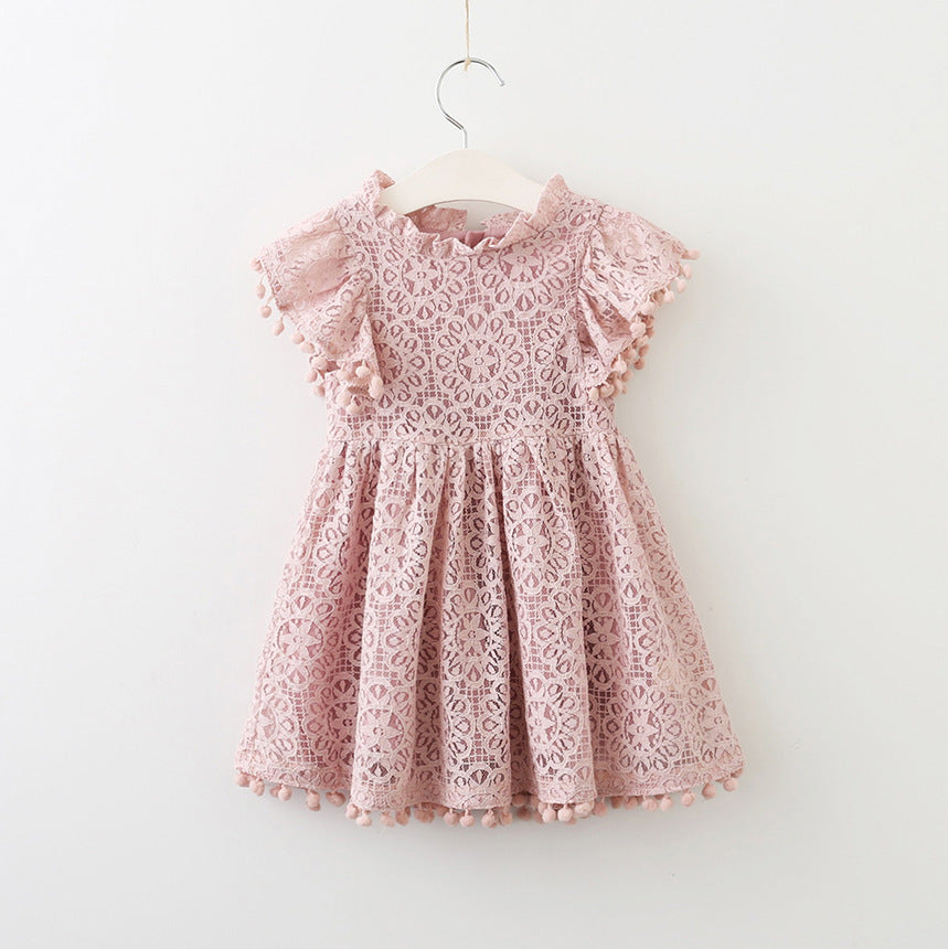 New Lace Flying Sleeve Princess Hollow Dress - Amazhona 