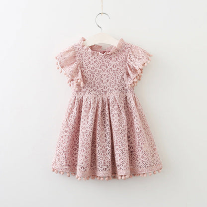 New Lace Flying Sleeve Princess Hollow Dress - Amazhona 