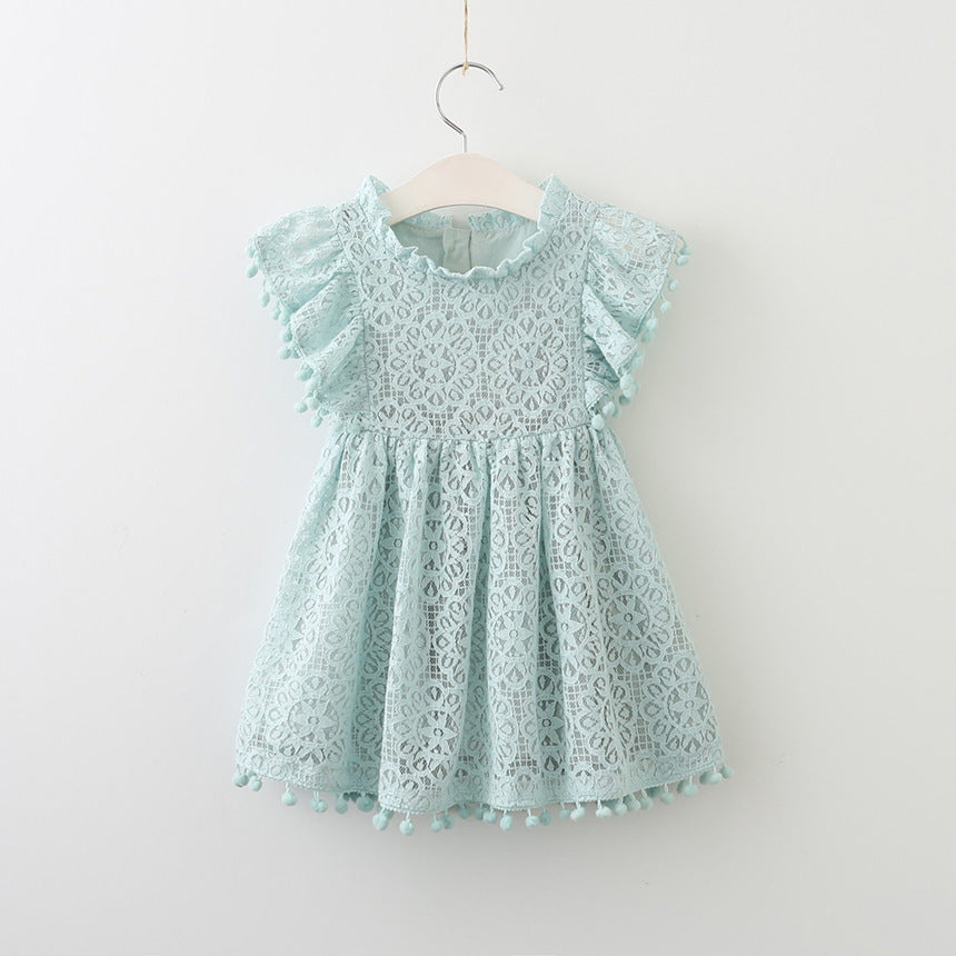 New Lace Flying Sleeve Princess Hollow Dress - Amazhona 