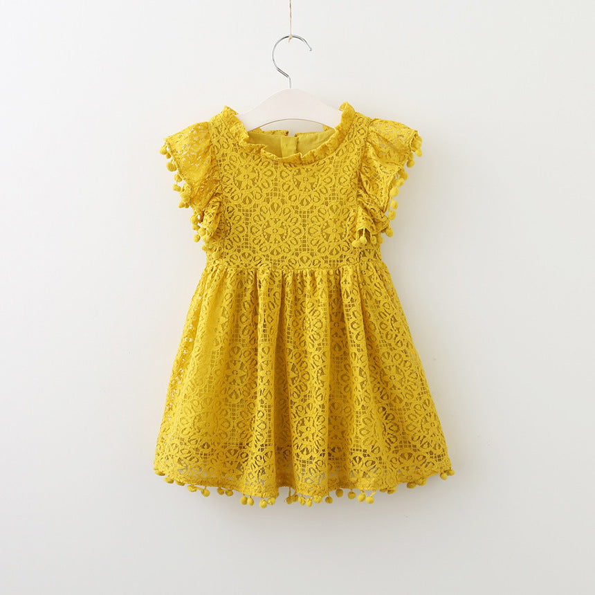 New Lace Flying Sleeve Princess Hollow Dress - Amazhona 