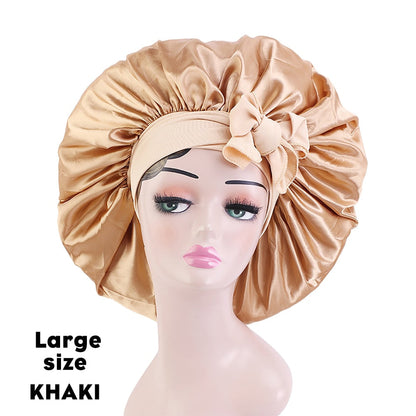 New Large Satin Bonnet Silk Night Sleeping Cap Long Satin Bonnet With Head Tie Band Bonnet Edge Wrap For Women Curly Braid Hair - Amazhona 