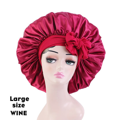 New Large Satin Bonnet Silk Night Sleeping Cap Long Satin Bonnet With Head Tie Band Bonnet Edge Wrap For Women Curly Braid Hair - Amazhona 