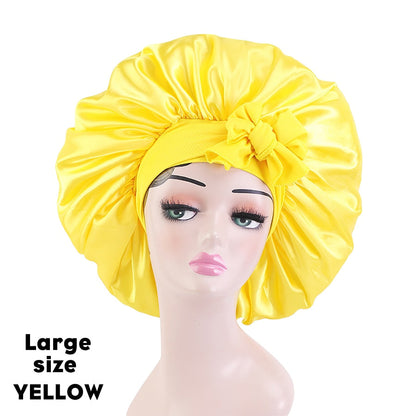 New Large Satin Bonnet Silk Night Sleeping Cap Long Satin Bonnet With Head Tie Band Bonnet Edge Wrap For Women Curly Braid Hair - Amazhona 