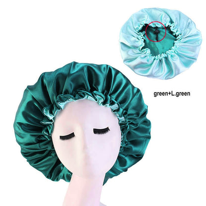 New Large Satin Bonnet Silk Night Sleeping Cap Long Satin Bonnet With Head Tie Band Bonnet Edge Wrap For Women Curly Braid Hair - Amazhona 