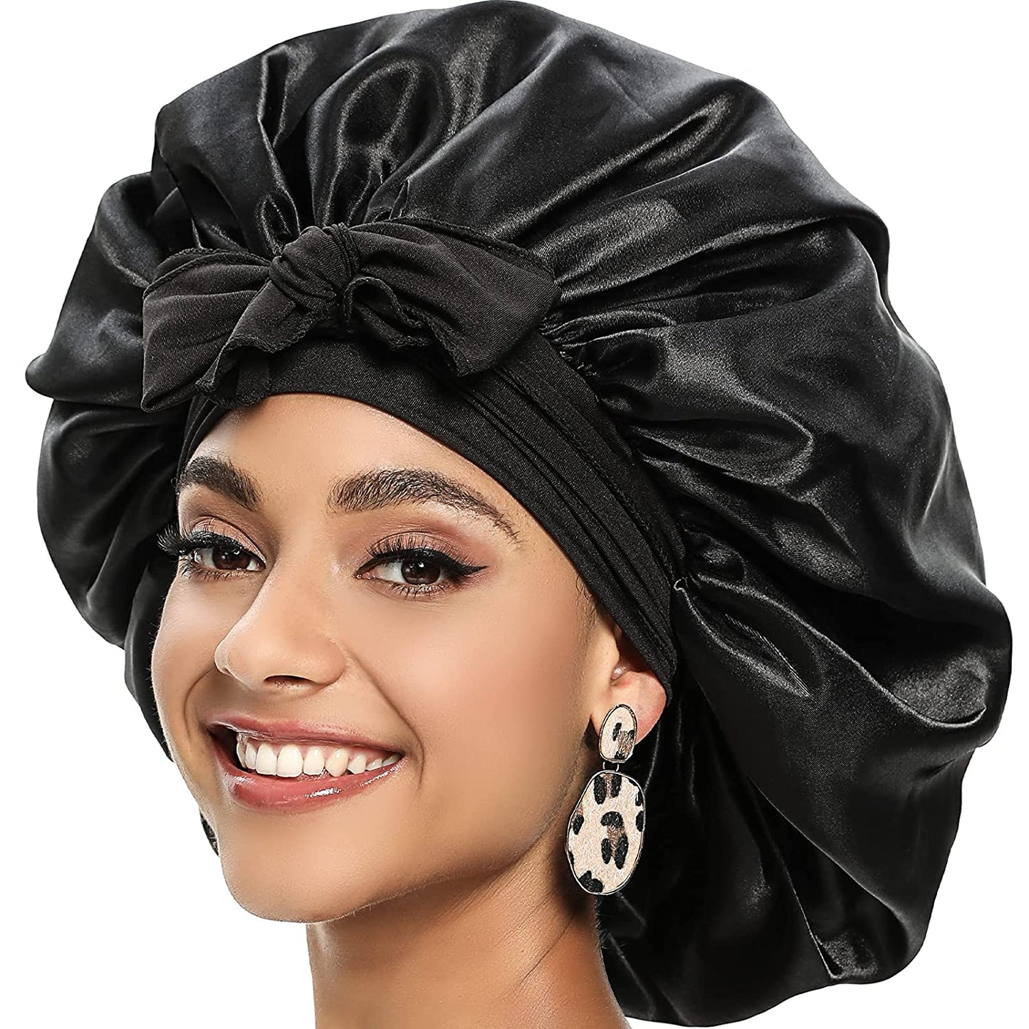 New Large Satin Bonnet Silk Night Sleeping Cap Long Satin Bonnet With Head Tie Band Bonnet Edge Wrap For Women Curly Braid Hair - Amazhona 