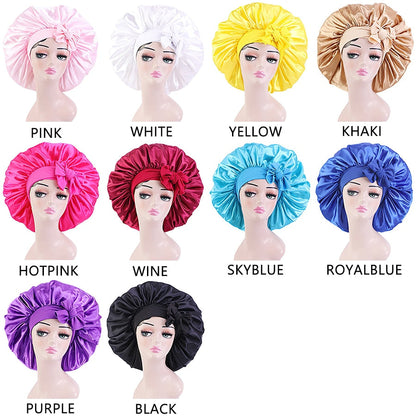 New Large Satin Bonnet Silk Night Sleeping Cap Long Satin Bonnet With Head Tie Band Bonnet Edge Wrap For Women Curly Braid Hair - Amazhona 