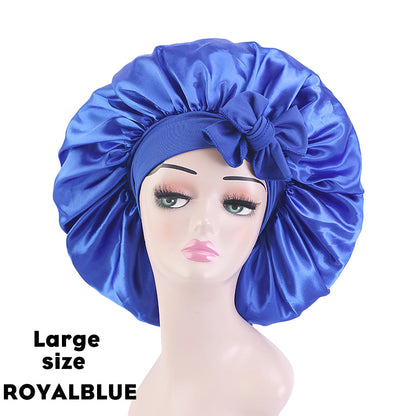 New Large Satin Bonnet Silk Night Sleeping Cap Long Satin Bonnet With Head Tie Band Bonnet Edge Wrap For Women Curly Braid Hair - Amazhona 