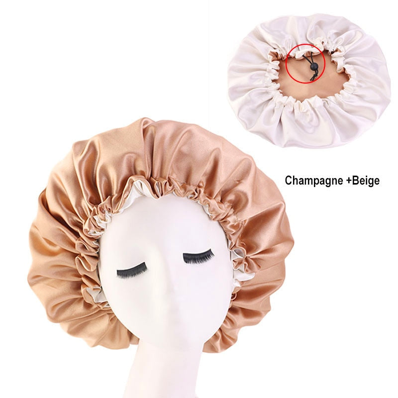 New Large Satin Bonnet Silk Night Sleeping Cap Long Satin Bonnet With Head Tie Band Bonnet Edge Wrap For Women Curly Braid Hair - Amazhona 